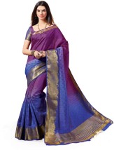 Taanshi Printed Kanjivaram Tussar Silk Sari (Blue)