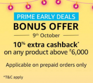 10% extra cashback on Any product Rs 6000 max Cashback Rs 1000 at Amazon
