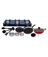 Surya Accent 3 Burner Glasstop Gas Stove + Free 11 Pc Non Stick Bumper Combo at Snapdeal