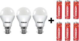 Eveready 9W LED Bulb Pack of 3 with Free 6 Batteries  (White, Pack of 3)