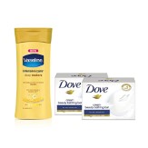 Vaseline Intensive Care Deep Restore Body Lotion, 300ml with Free Dove Cream Beauty Bathing Bar