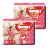 Huggies Ultra Soft Pants Large Size Premium Diapers for Girls Combo (2 x 26 Counts)