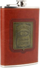 Jack Daniel's Red Leather Cover Steel Hip Flask (266 ml)
