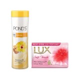POND'S Sandal Radiance Talc, 300g with 2 Free Lux Soft Touch Beauty Bar, 100g
