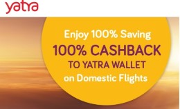 100 % Cashback on domestic flights as yatra wallet