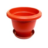 Unique Plastic Flower Pot with Bottom Tray (11 inch, Brown)