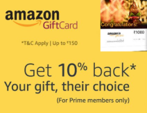 Amazon Email Gift Cards  10% discount upto Rs 150 at Amazon