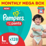 Pampers Large Size Diaper Pants (128 Count), Monthly Box Pack