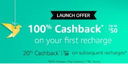 100% cashback upto Rs 50 on first recharge at Amazon