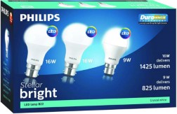 Philips 16 W, 9 W Standard B22 LED Bulb  ( Pack of 3)
