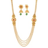 Reeva Gold Plated Multi-Strand Necklace With Earrings Set For Women
