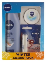 Nivea Smooth Body Milk Lotion, 200ml with Lip Care and Color, Ruby Red, 25ml and Soft Cream, 4.8g