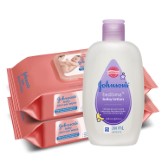 Johnsons Baby Skincare Wipes (Pack of 2, 80 Sheets per Pack) with Free Johnson's Bedtime Baby Lotion (200ml)