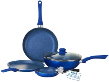 Wonderchef Royal Velvet Induction Base Aluminium Cookware Set With Free Mini Frying Pan, 4-Pieces, Blue