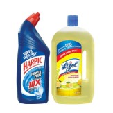 Harpic Toilet Original Cleaner - 1 L with Lizol Floor Cleaner - 975 ml (Citrus)
