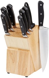 AmazonBasics Premium Stainless Steel Knife Set with Block, 9-Pieces, Multicolour