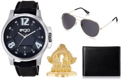 Ego by Maxima Analog Black Dial Men's Watch with Sunglasses, Wallet, Laxmi Ganesh - (E-01062COMBO)