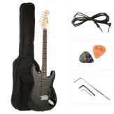 Juarez JRZ-ST01 6-String Electric Guitar, Right Handed, Full Black, with Case/Bag and Picks