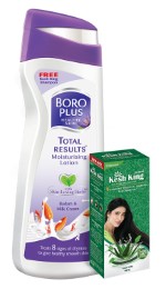 Boroplus Total Results Moisturizing Body Lotion, Badam and Milk Cream, 300ml with Free Kesh King Shampoo, 40ml