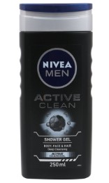 NIVEA MEN Hair, Face & Body Wash, Active Clean Shower Gel, 250ml