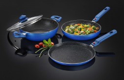 Prestige Omega Induction Base Non-Stick Aluminium Cookware Set  3-Pieces  Pearl Blue