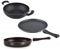 Nirlon Aluminium Nonstick Cookware Set, 3-Pieces, Black