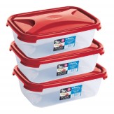 Wham Cuisine Rectangular Food Storage Plastic Box Container, 2.7 Litre, 3 Pcs Set, Red