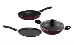 Renberg Aluminium Cookware Set, 3-Pieces, Red