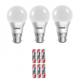Eveready Base B22D 9-Watt LED Bulb (Pack of 3, Cool Day Light) + Free 6 Eveready Ultima Alkaline AAA Battery Rs. 379 at Amazon