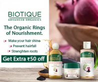 Biotique beauty product Get flat Rs 50 cashback.Use code BIO50 + Extra 10% with coupon + Get up to 100 cashback on UPI payments @ Amazon