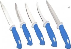Amiraj Double Mould Plastic Knife Set, Set of 5, White/Blue