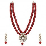 Meenaz Jewellery Gold Kundan Pearl Ruby Maang Tikka Necklace Jewellery Sets with Earrings for Women & Girls- NL-305