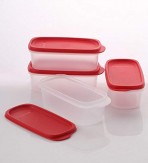 Tupperware Plastic Smart Saver Container Set, 500ml, 4 Pieces (Red)