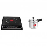 Pigeon by Stovekraft Cruise 1800-Watt Induction Cooktop (Black) + Favourite Outer Lid Non Induction Aluminium Pressure Cooker, 3 Litres, Silver