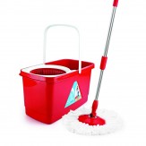 Cello Kleeno Easy Clean 360 Degree Bucket Spin Mop With 1Extra Micro Fibre Refill, Red