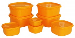 Princeware Store Fresh Square Plastic Container Set, 8-Pieces, Mango Orange