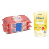 Johnson's Baby Wipes 80's (Pack of 2) + Johnson's Ultra Gentle Clean Baby Laundry Detergent 500ml