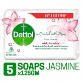Dettol Co-created with moms Jasmine Bathing Soap , 125gm (Buy 4 Get 1 Free)