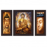 Wens Guatam Buddha MDF Wall Art (30 cm x 34 cm x 1.5 cm, Set of 3, WSP-4123)
