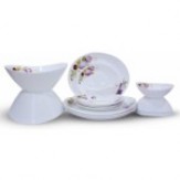 Soogo Opalware Dinner Set, 26-Pieces, White and Purple