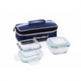 Signoraware Midday Square Glass Lunch Box Set, 320ml/74mm, Set of 2, Clear