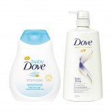 Dove Daily Shine Shampoo, 650ml with Baby Dove Rich Moisture Shampoo, 200ml