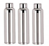 Kuber Industries Code-BT018 Stainless Steel Fridge Water Bottle Set, 1 Litre, Set of 3, Silver