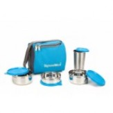 Signoraware Best Steel Lunch Box, Blue (500ml+350ml+200ml) | with Steel Tumbler 370ml