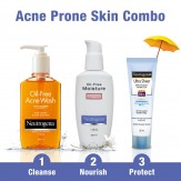Neutrogena Acne Prone Skin Combo (Oil Free Acne Wash 175ml, Oil Free Moisturiser Comination Skin 118ml, Ultra Sheer Dry-Touch Sunblock SPF 50+ 30ml)