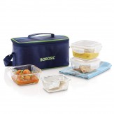 Borosil Klip-N-Store Glass Aroma Lunch Box Set, 4-Pieces, Blue