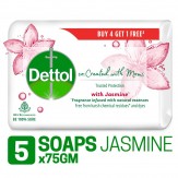 Dettol Co-created with moms Jasmine Bathing Soap, 75gm (Buy 4 Get 1 Free)