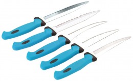 Amiraj Double Mould Plastic Knife Set, Set of 5, White/Sky Blue