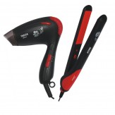 Inalsa Shine Combo Pack- Hair Straightener and Hair Dryer (Black/Red)