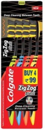  Colgate Zig Zag Black Medium Toothbrush Saver Pack - 4 Brushes (Save Rs 21) at Amazon